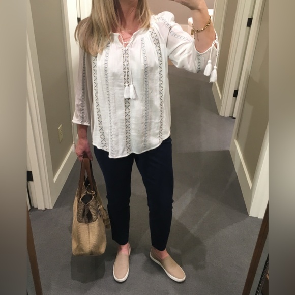 J Jill Embroidered Tasseled Peasant Bohemian Top Size Medium - Picture 10 of 10